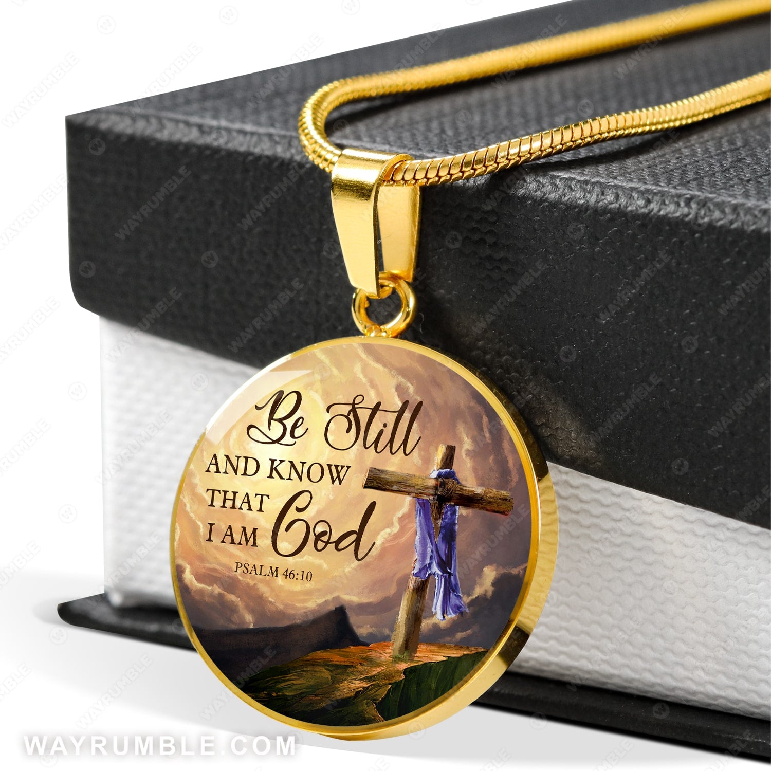 Wooden cross, Halo infinite, Beautiful sunset, Be still and know that I am God - Jesus Circle Necklace