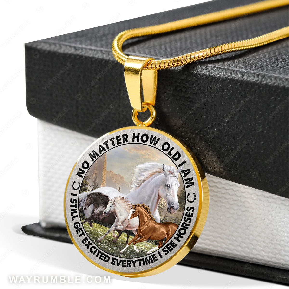 Horse painting, Meadow land, No matter how old I am - Jesus Circle Necklace 