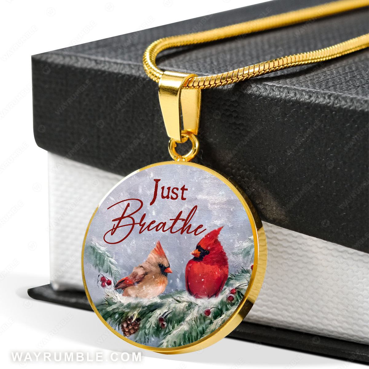 Beautiful cardinal, Pine cone drawing, Winter forest, Just breathe - Jesus Circle Necklace