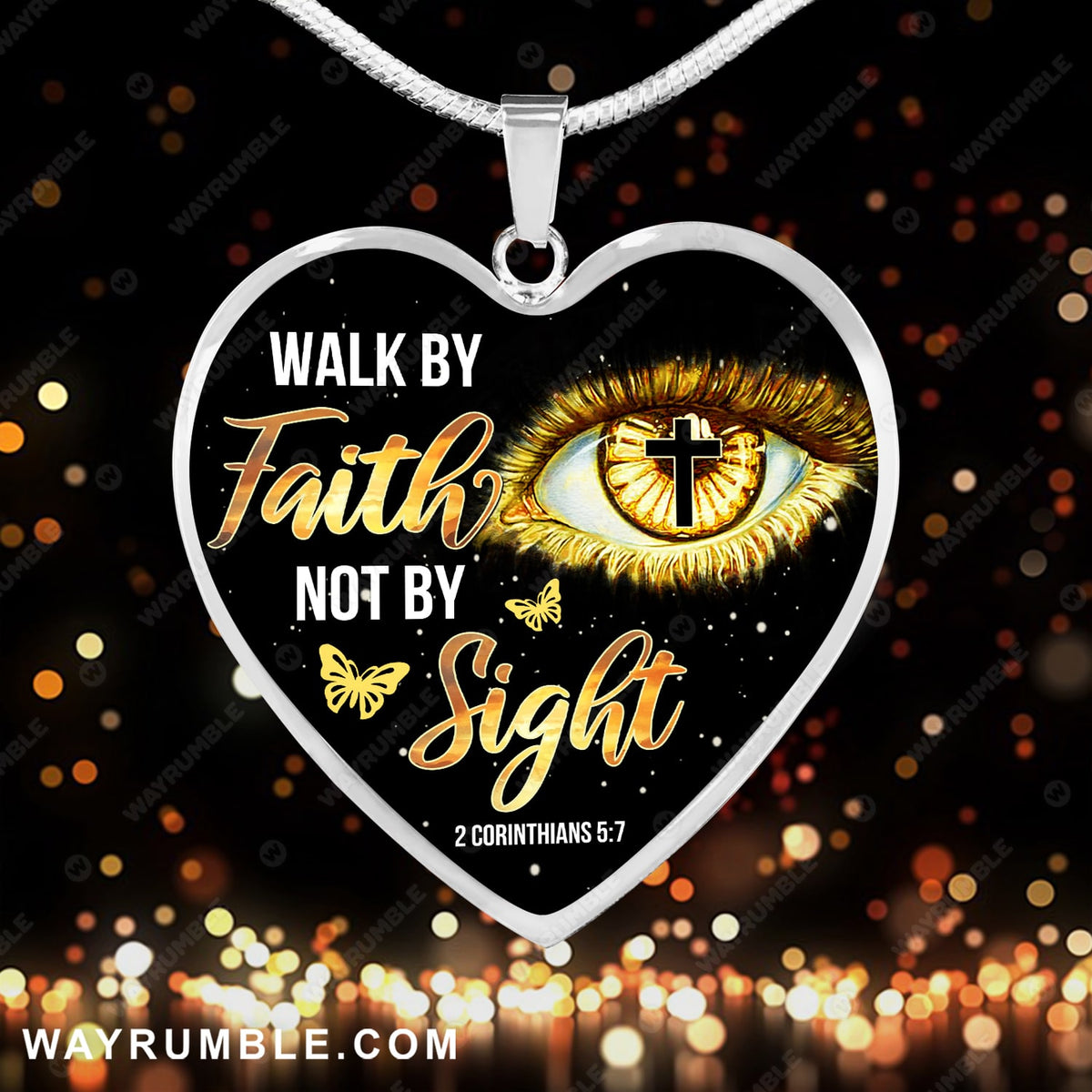 Beautiful eye, Walk by faith not by sight - Jesus Heart Necklace
