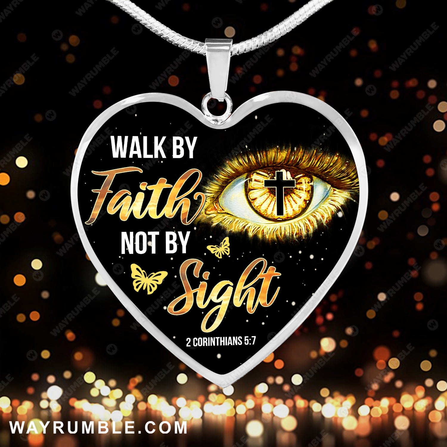 Beautiful eye, Walk by faith not by sight - Jesus Heart Necklace