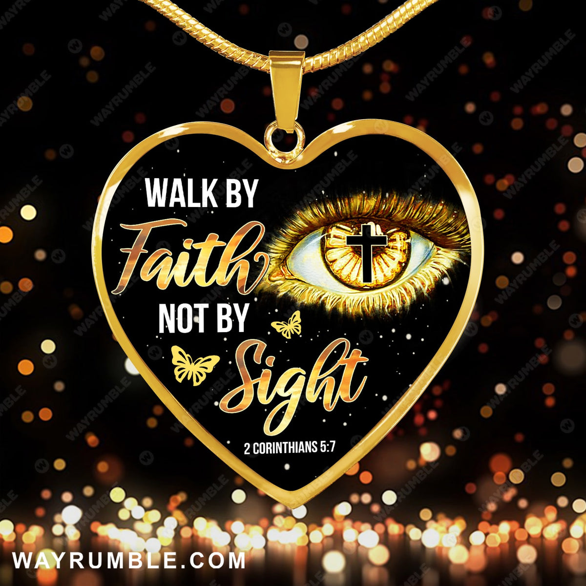 Beautiful eye, Walk by faith not by sight - Jesus Heart Necklace