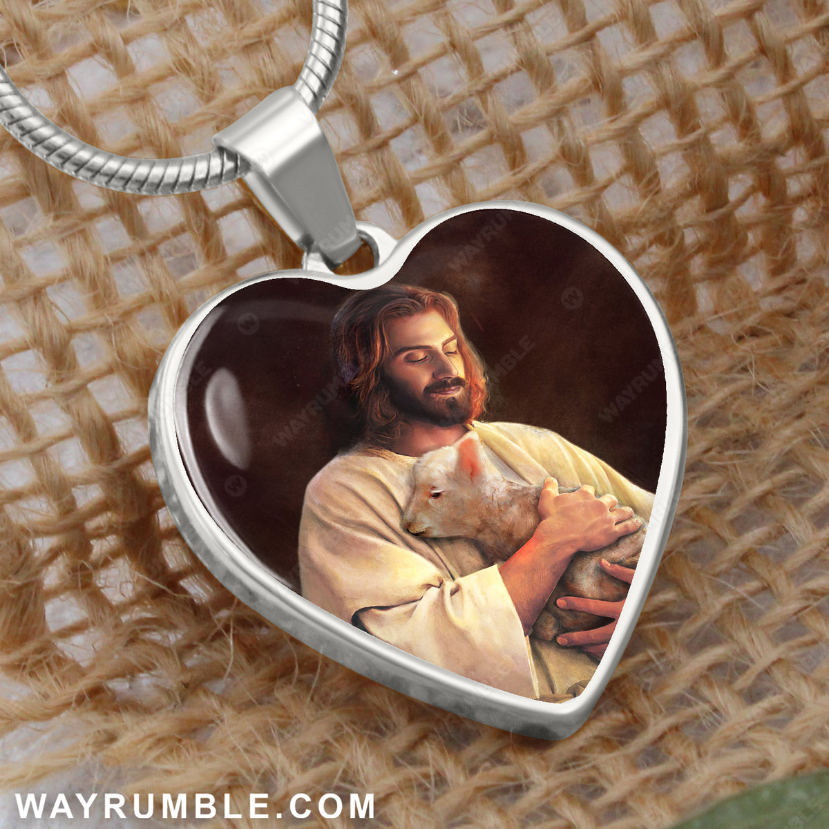 Lamb in the arms of Jesus painting - Jesus Heart Necklace