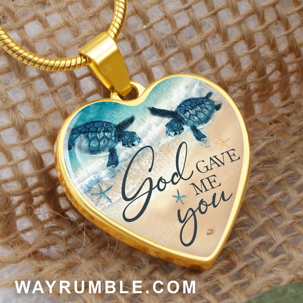 Sea turtle painting, Starfish, Beautiful beach, God gave me you - Jesus Heart Necklace