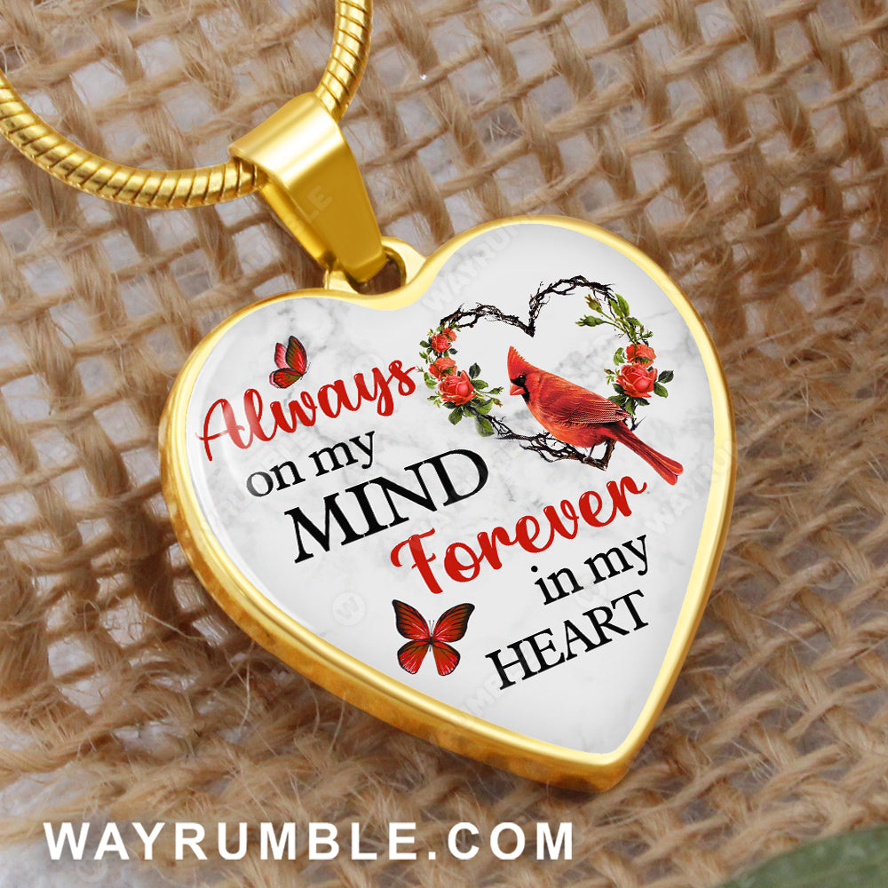 Flower wreath, Cardinal painting, Red butterfly, Always on mind forever in my heart - Jesus Heart Necklace