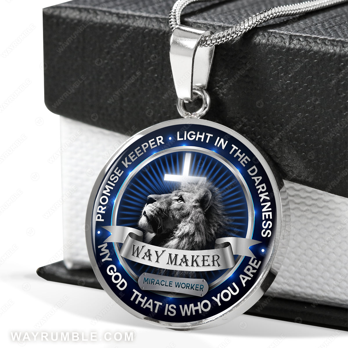 Lion painting, Jesus is the light in the darkness - Jesus Circle Necklace