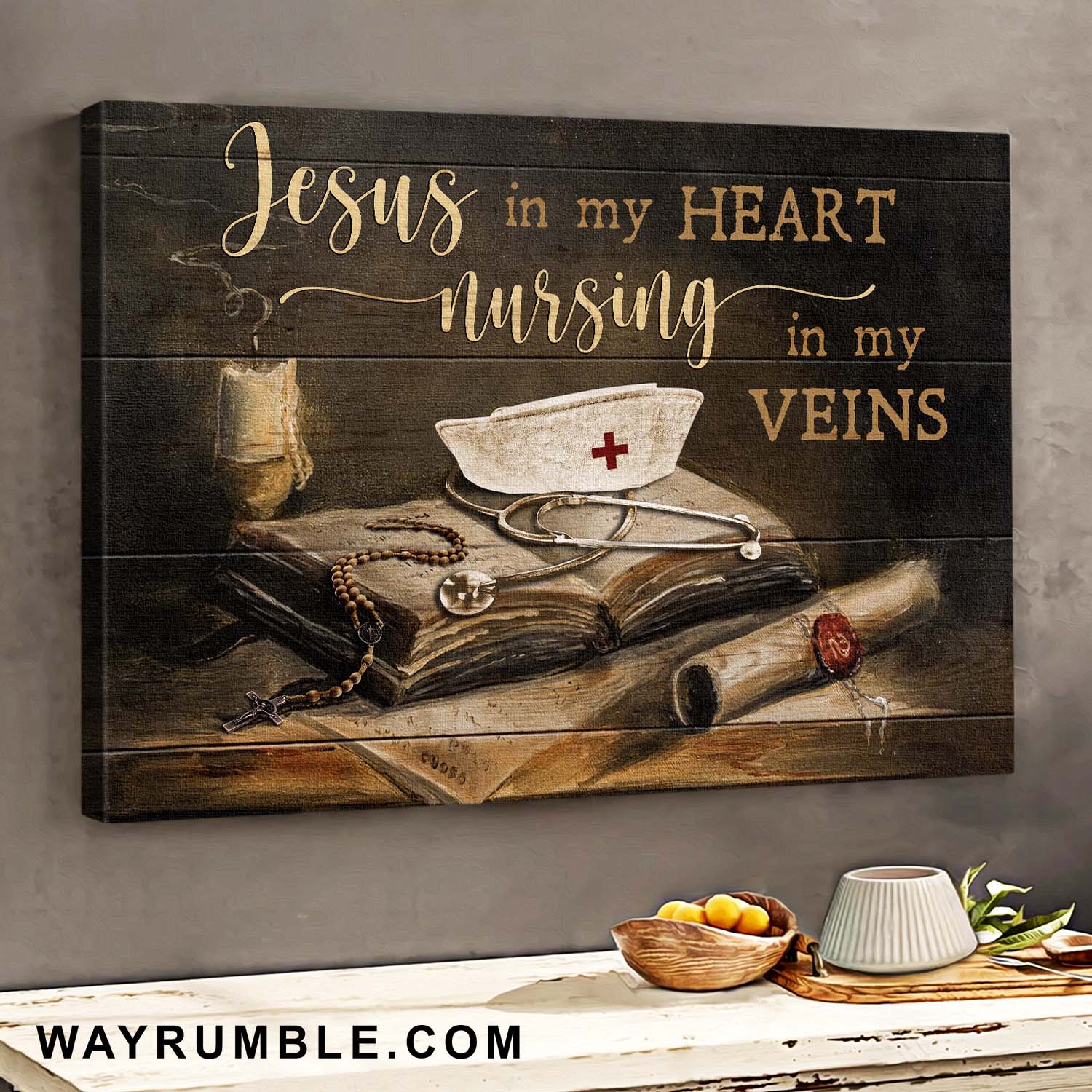Bible, Nurse, Cross, Jesus in my heart nursing in my veins - Jesus Landscape Canvas Prints, Wall Art
