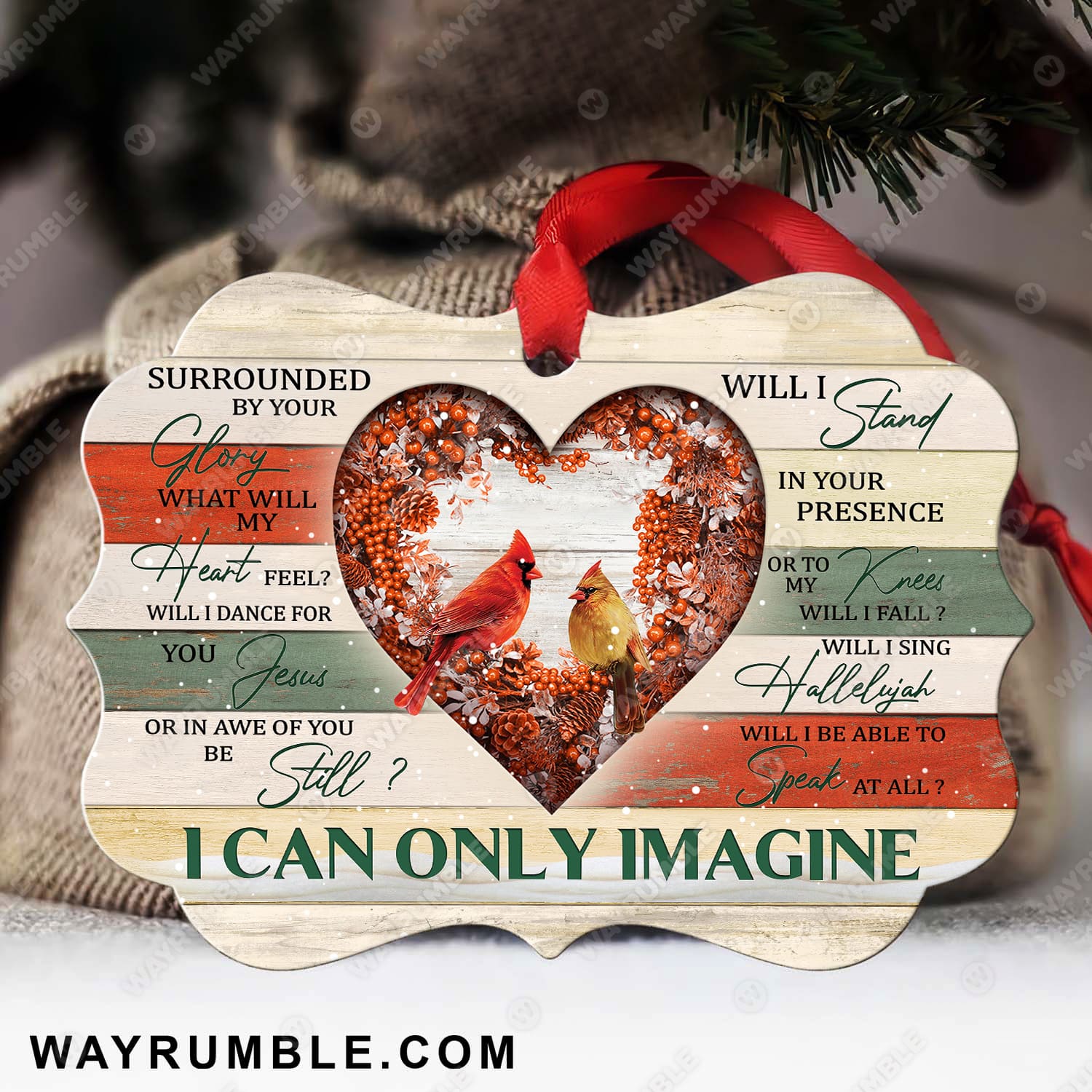 Cardinal couple, Christmas theme, I can only imagine - Jesus Aluminum Ornament