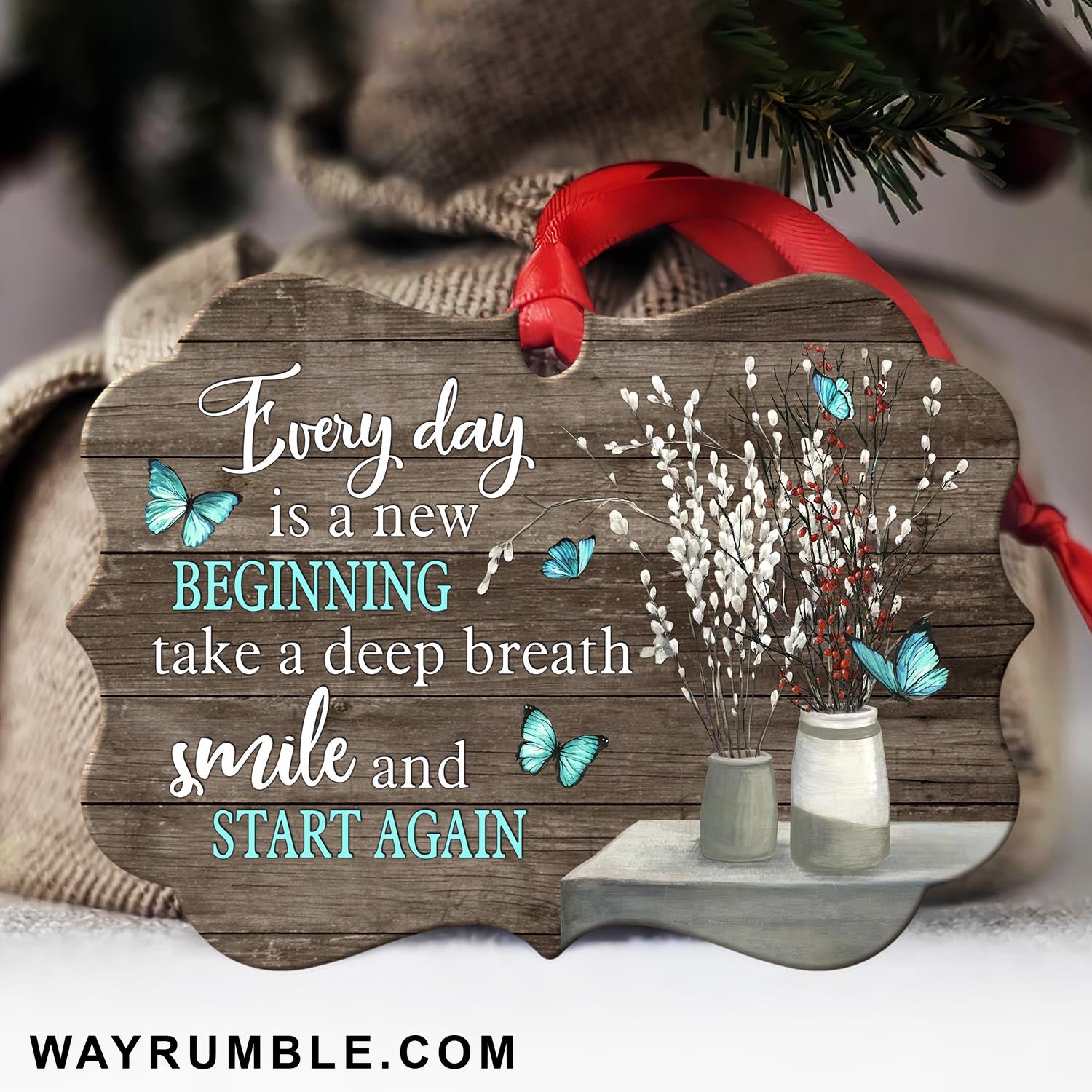 Jesus - Blue butterfly - Every day is a new beginning - Aluminum Ornament