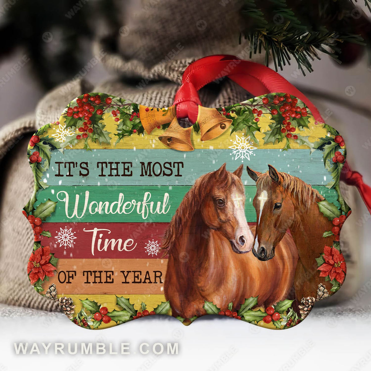 Beautiful horse painting, Christmas wreath, It&#39;s the most wonderful time of the year - Jesus Aluminum Ornament