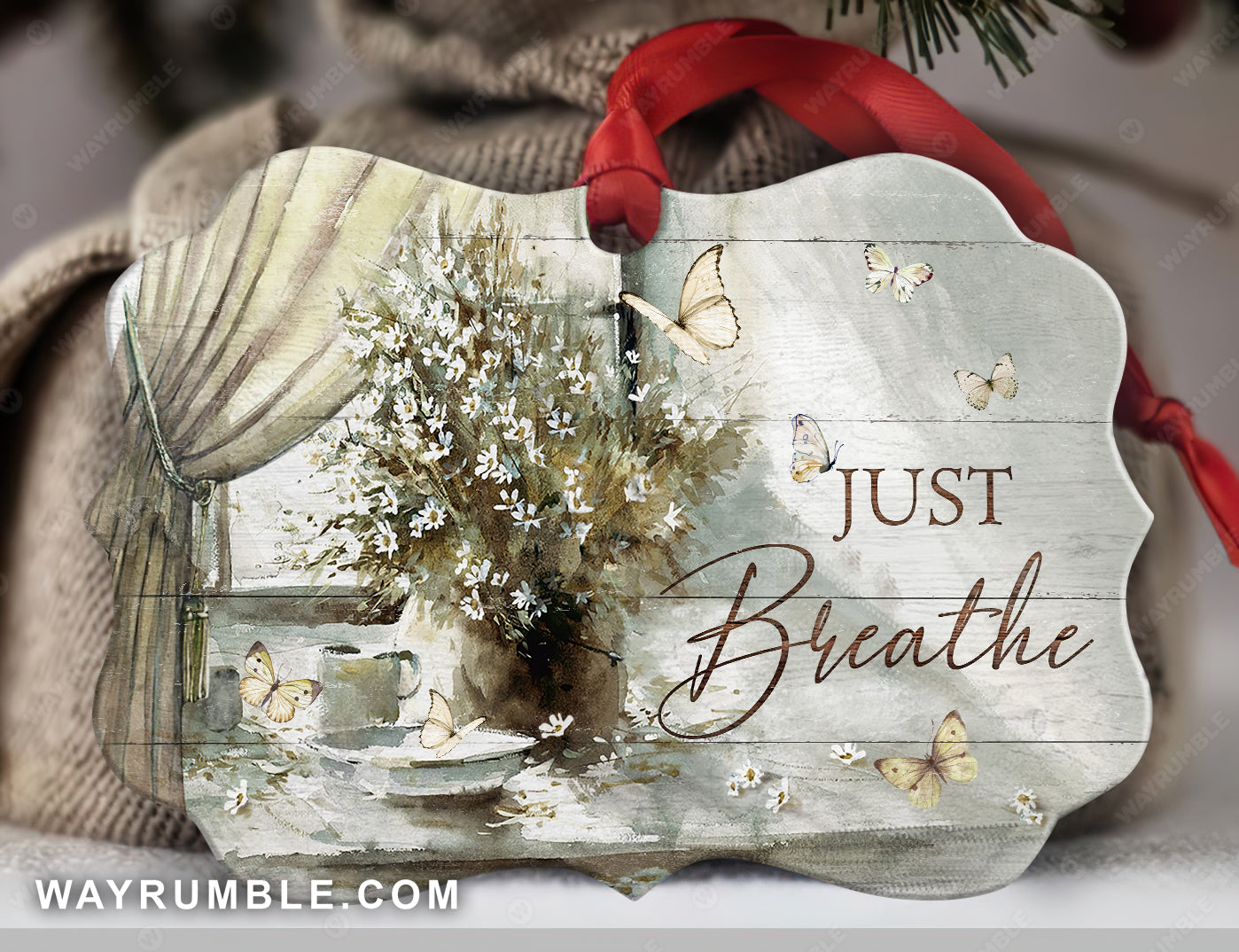 Flower painting, Flower vase by the window, Vintage painting, Just breathe - Jesus, Still arts, Aluminum Ornament