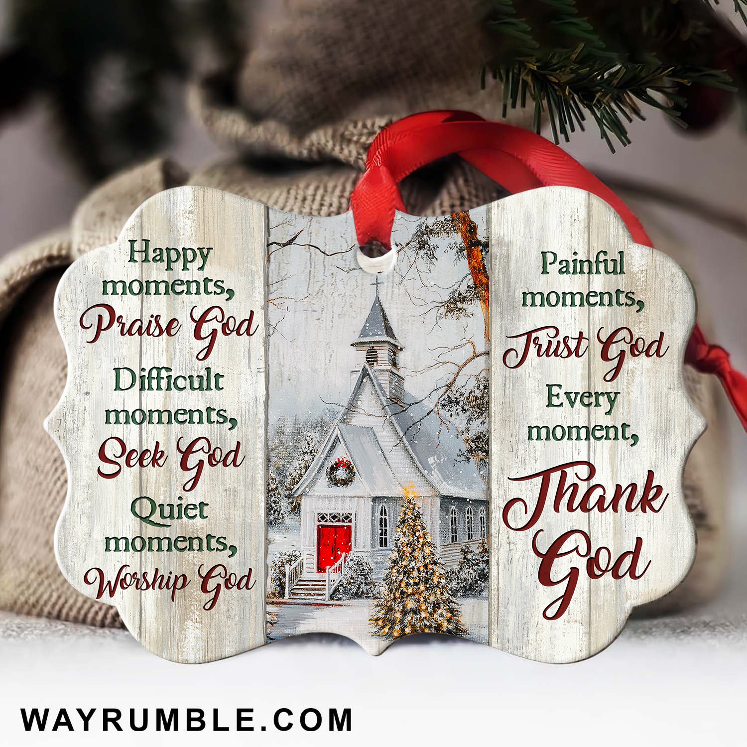 Jesus - Small Church in Winter - Christmas - Every moment, thank God - Aluminum Ornament