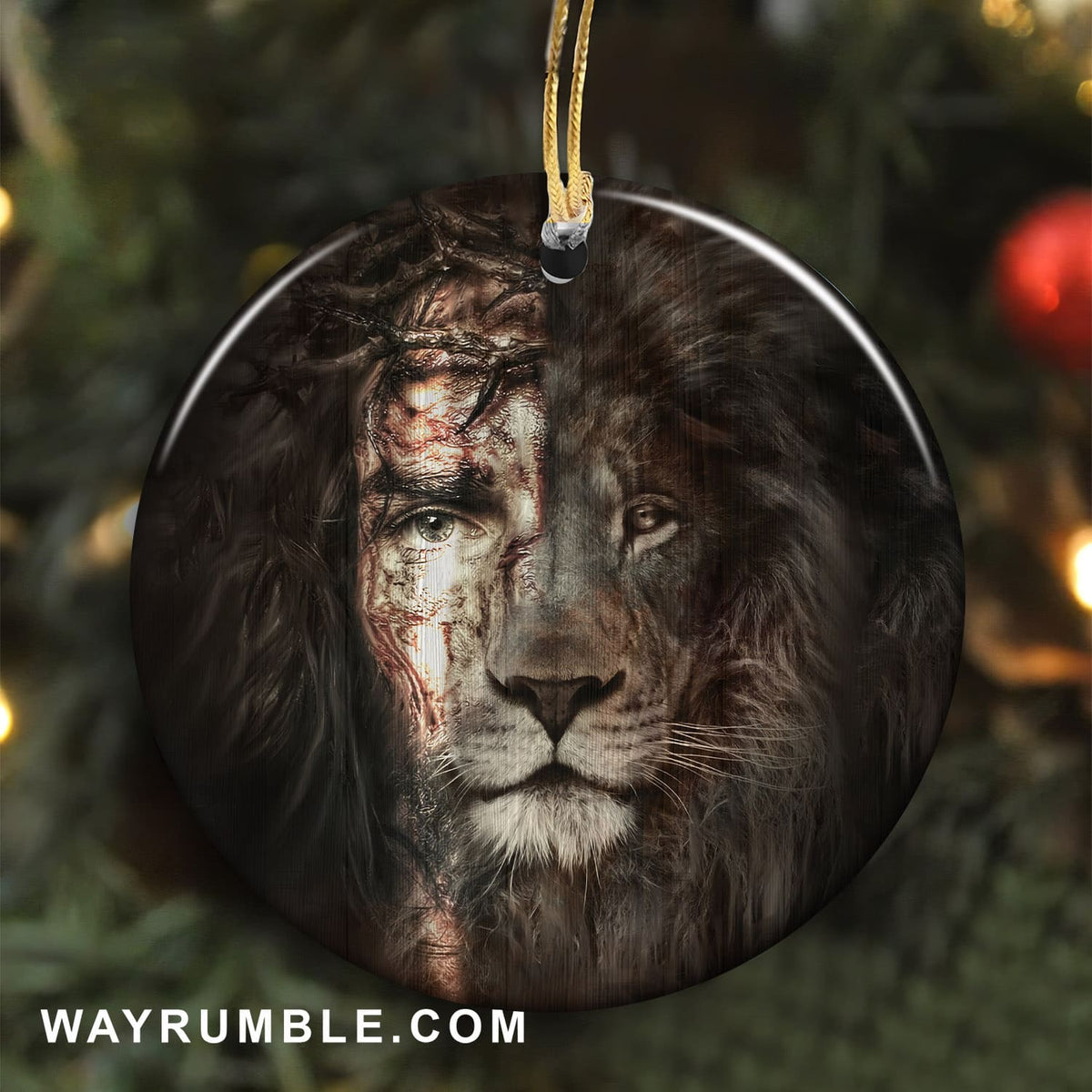 Jesus and lion - The perfect combination - Circle Ceramic Ornament