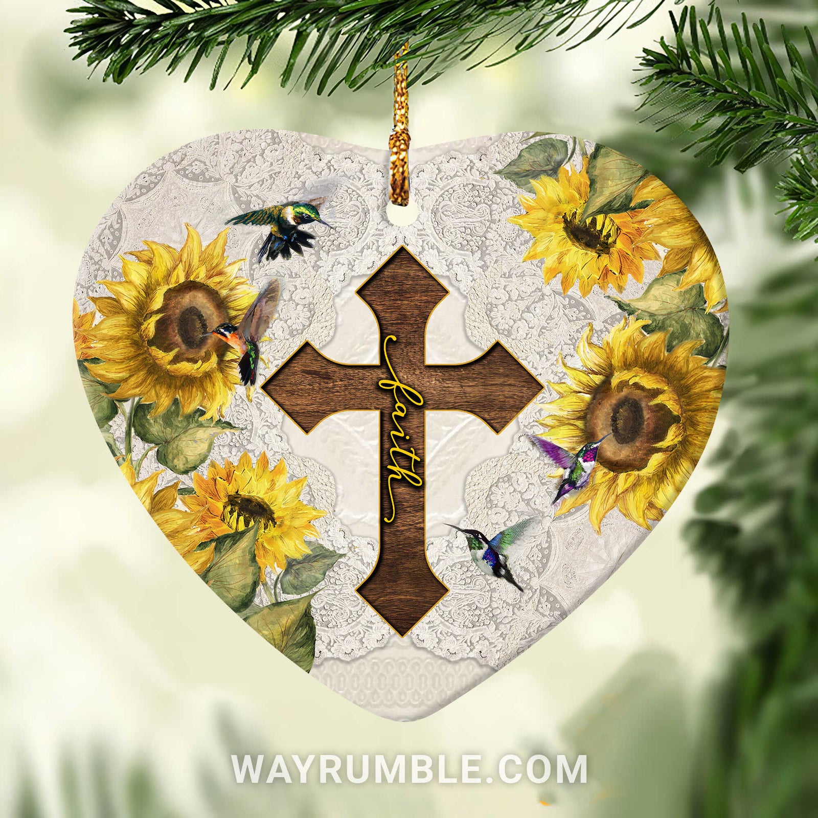 Jesus - The cross and sunflower - Faith - Heart Ceramic Ornament