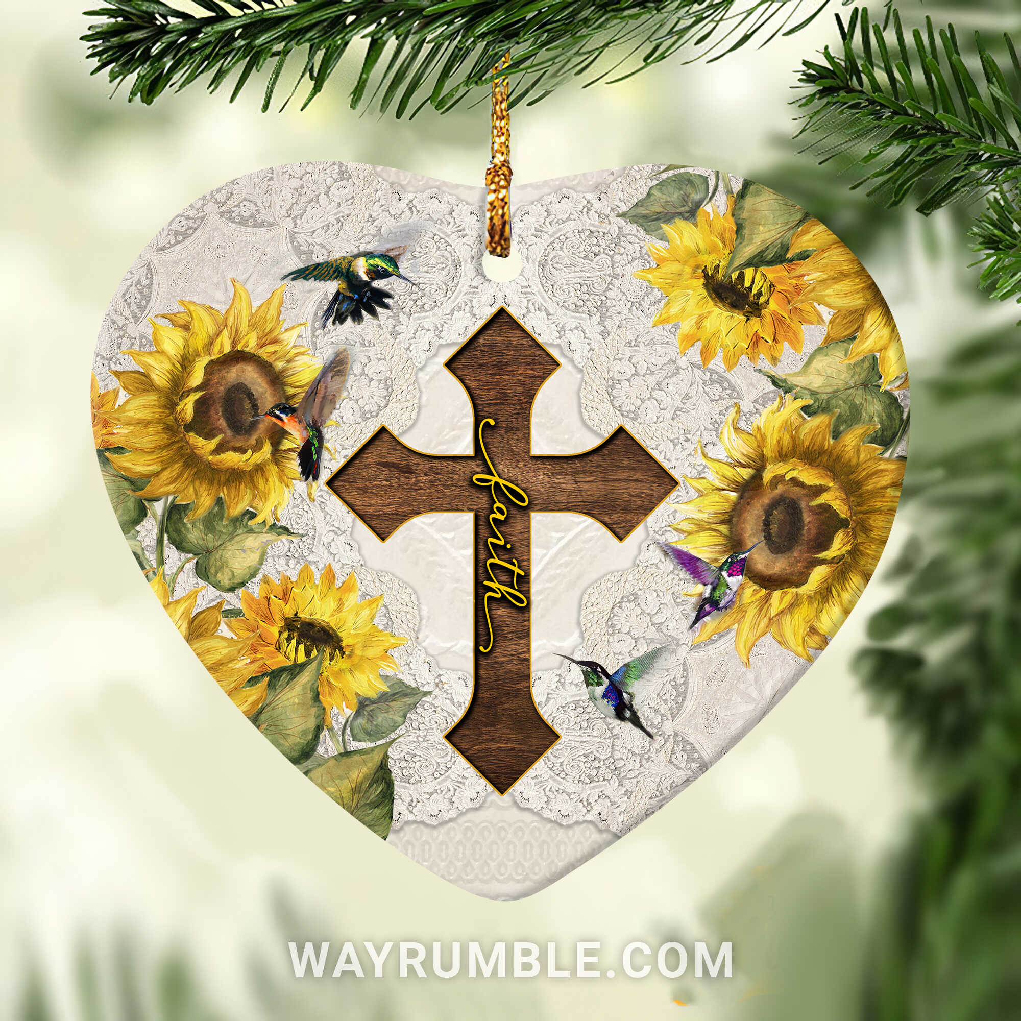Jesus - The cross and sunflower - Faith - Heart Ceramic Ornament