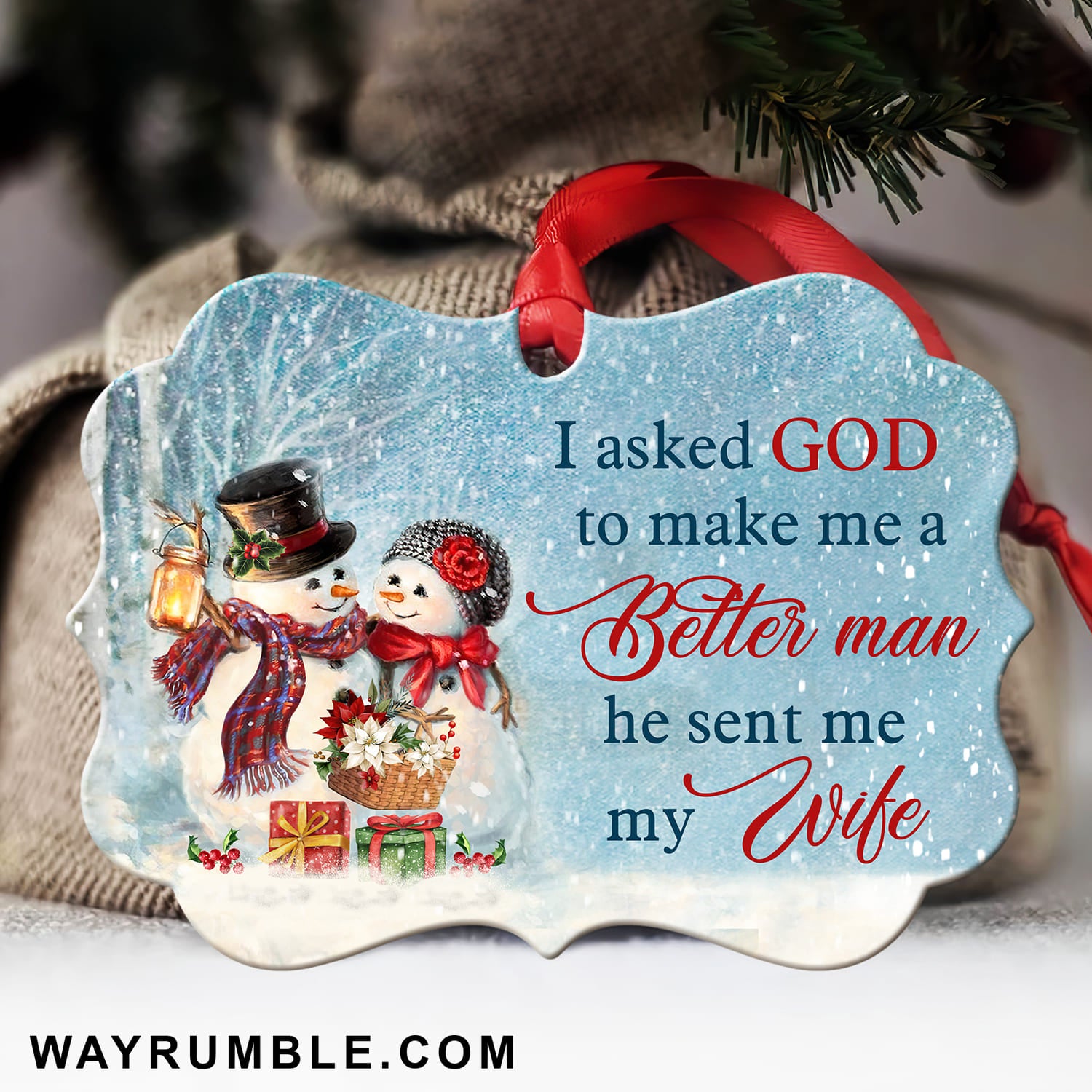 Lovely snowman drawing, Poinsettia flower, Christmas gift, I asked God to make me a better man - Jesus, Couple Aluminum Ornament