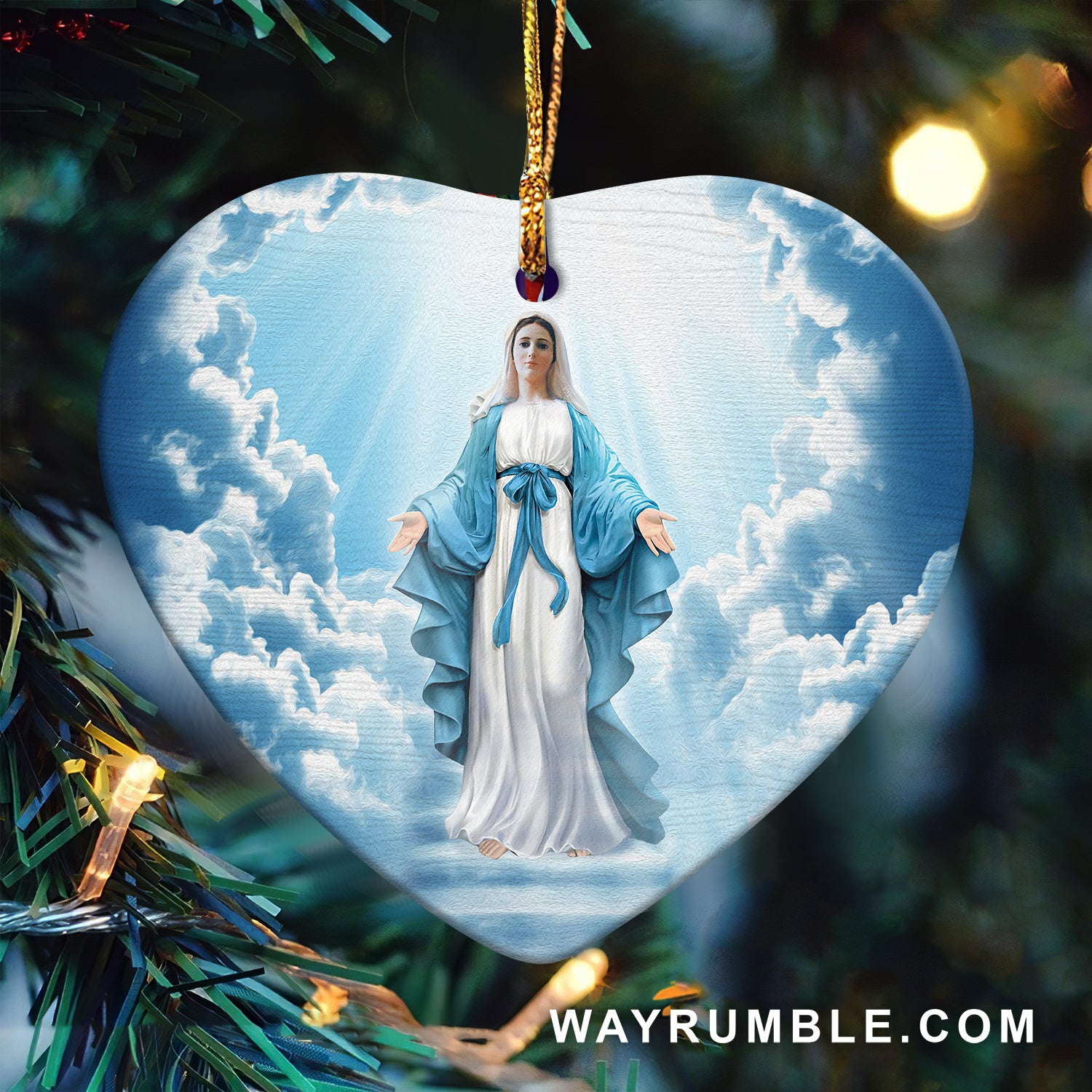 Jesus - Maria in the beautiful sky - Heart Ceramic Ornament