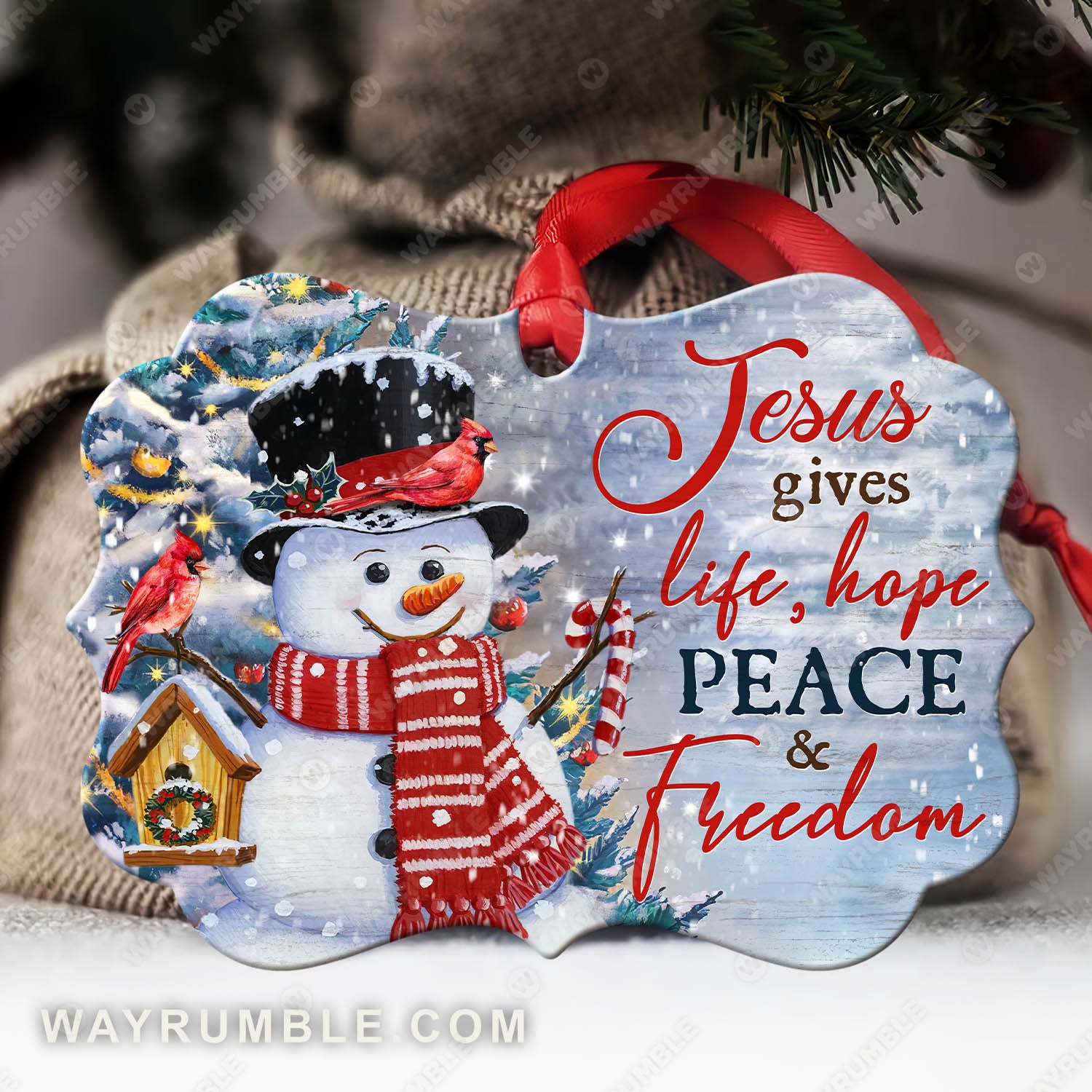 Happy snowman drawing, Christmas night, Jesus gives life hope peace and freedom - Jesus, Christmas Aluminum Ornament