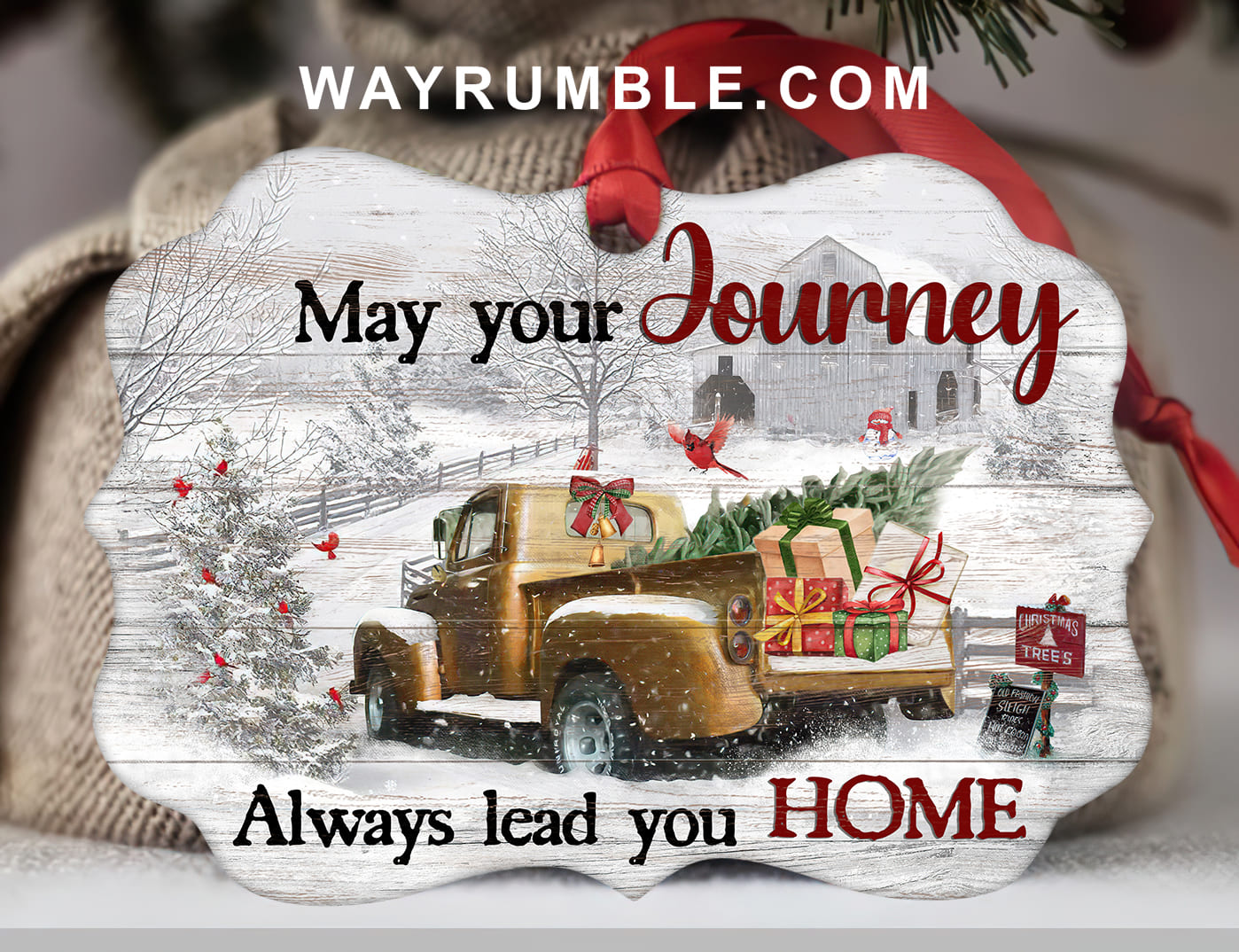 Christmas gift, Cardinal in winter, May your journey always lead you home - Jesus Aluminum Ornament