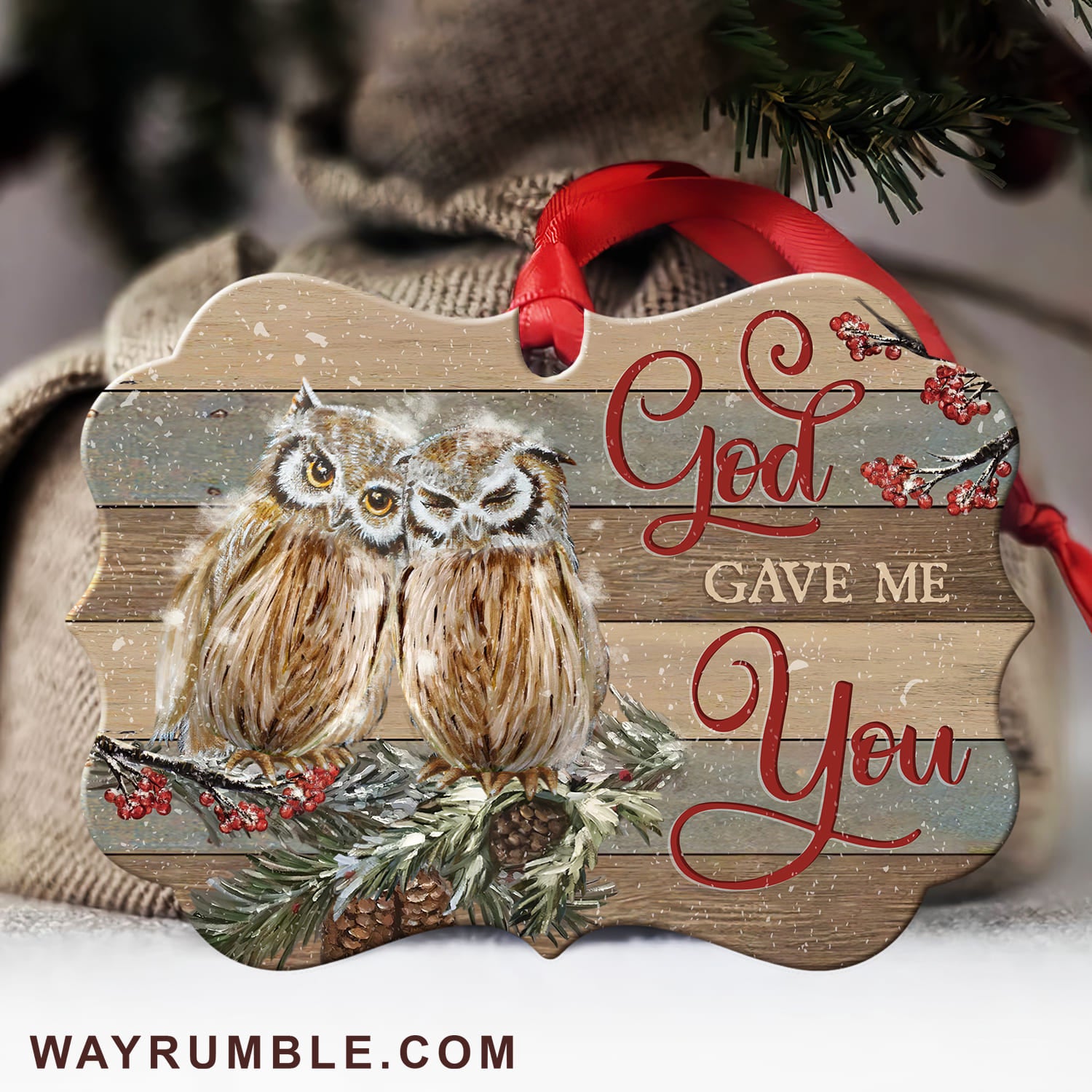 God gave me you - Cute owls in winter Aluminum Ornament