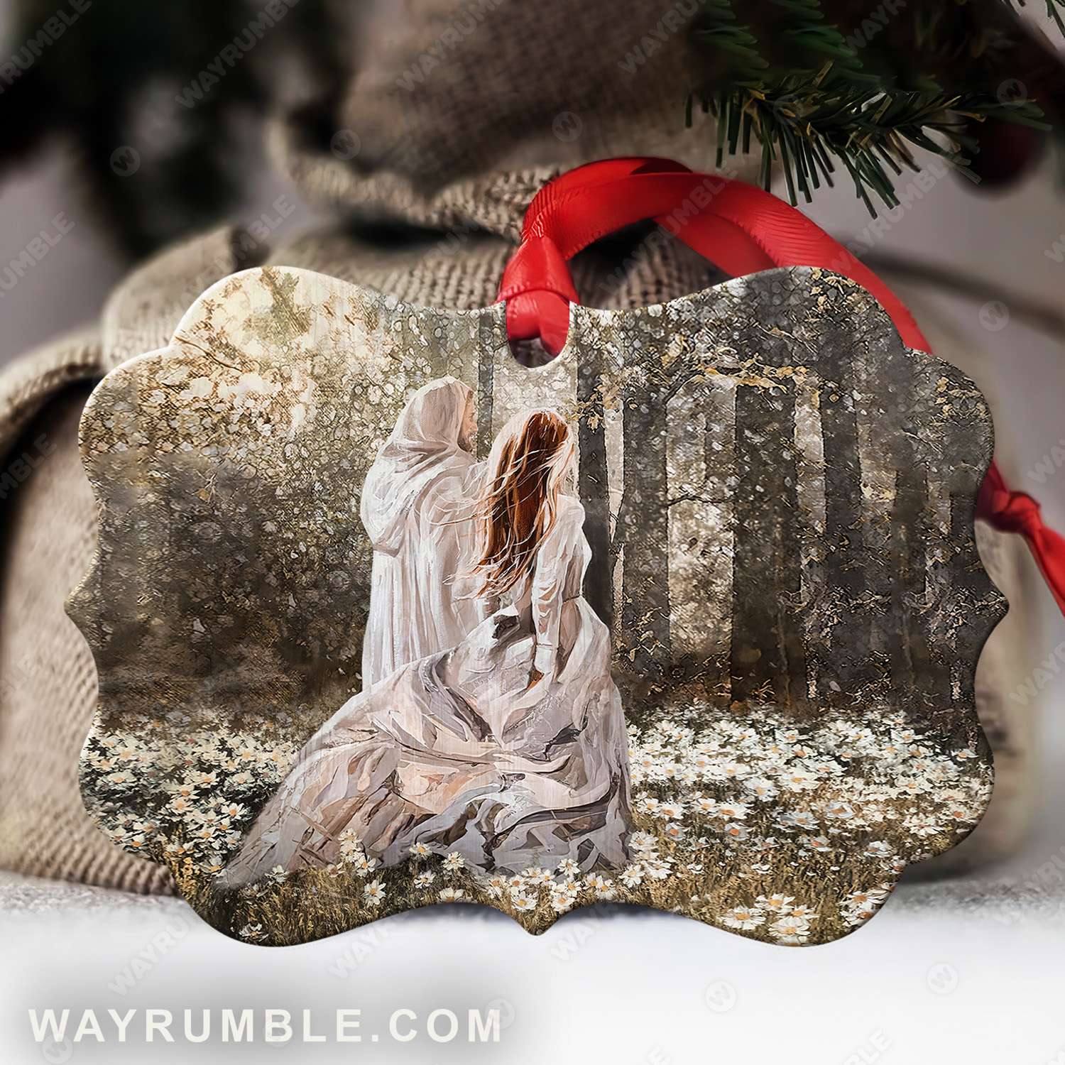 Walking with Jesus, Beautiful girl painting, In the forest, Among the flower field - Jesus Aluminum Ornament