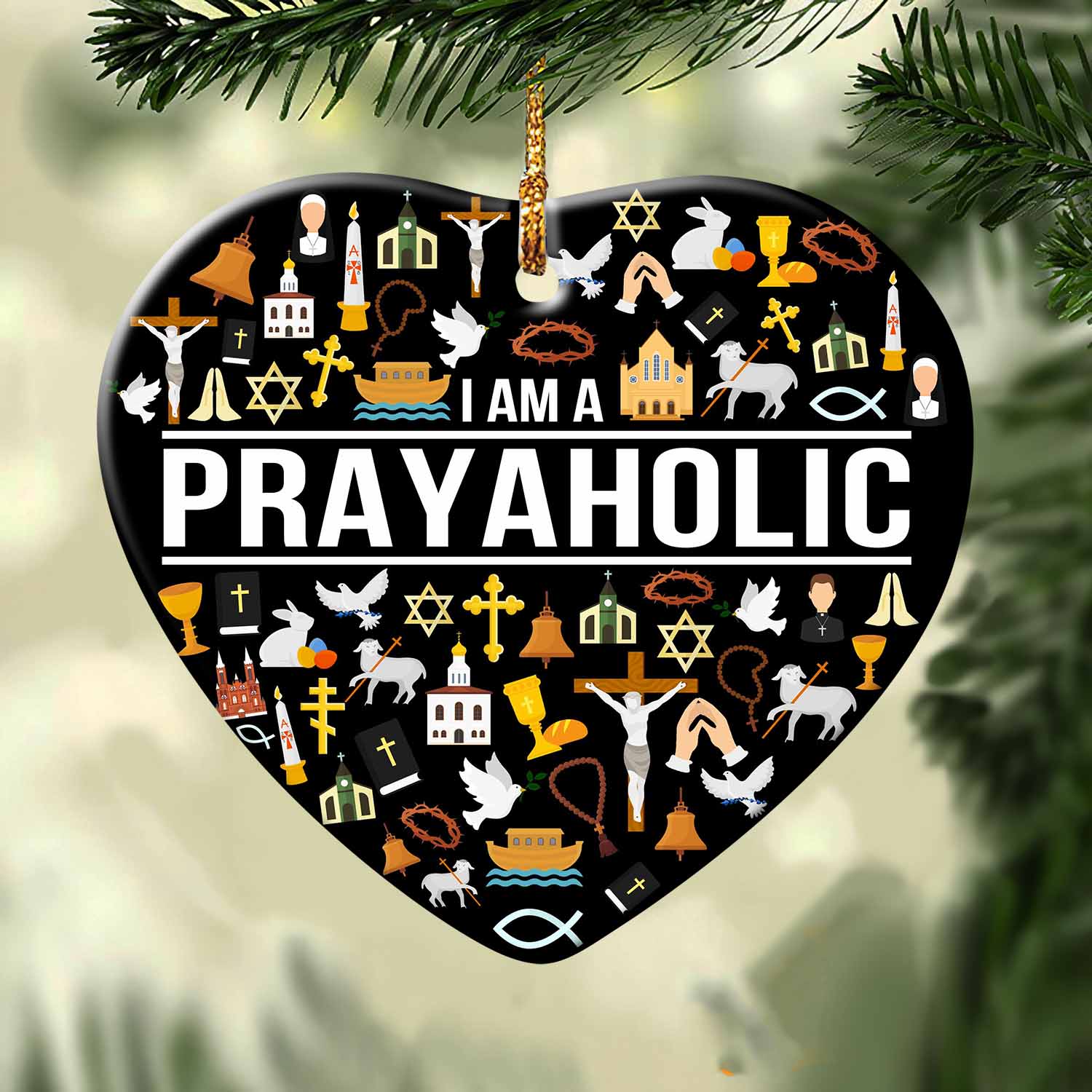 Jesus - I am a Prayaholic - Heart Ceramic Ornament