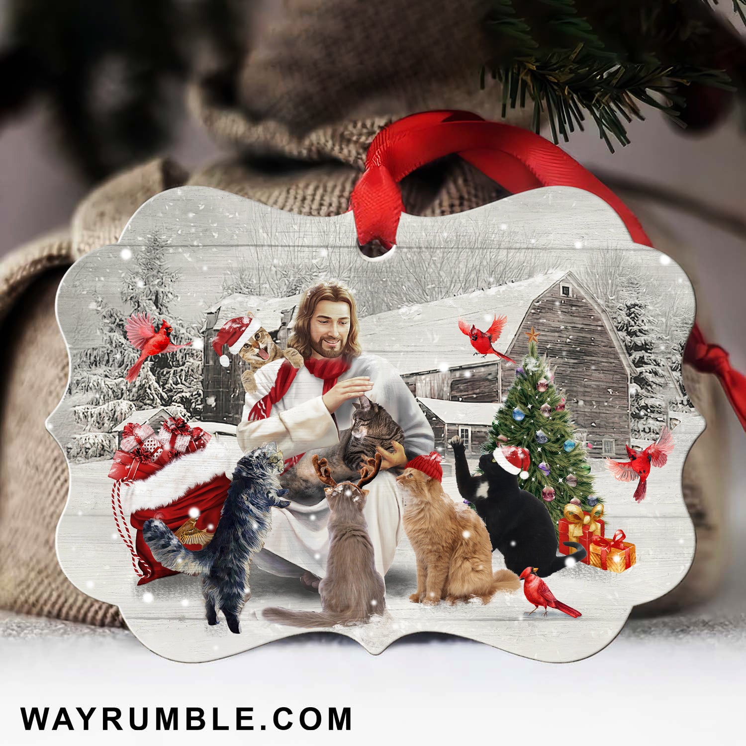 Jesus painting, Jesus and Cats - Jesus, Cat, Christmas Aluminum Ornament