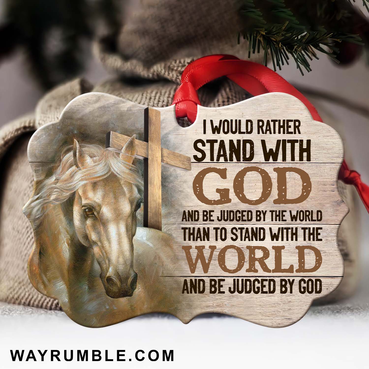 White horse, I would rather stand with God - Jesus, Horse, Wooden cross Aluminum Ornament