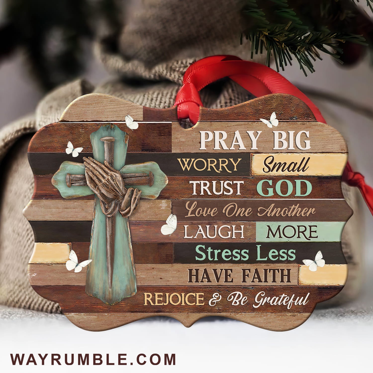 Jesus - Pray hand and cross - Pray big worry small - Aluminum Ornament