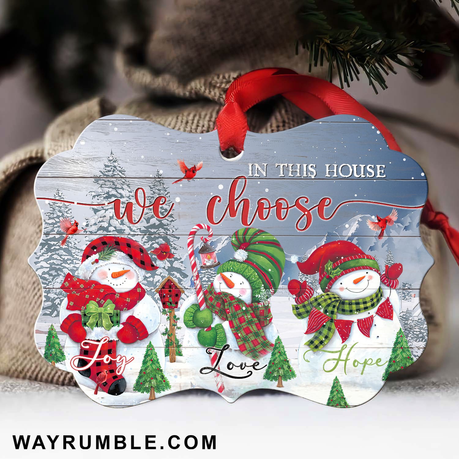 Snowman painting, In this house we choose love - Christmas, Jesus Aluminum Ornament