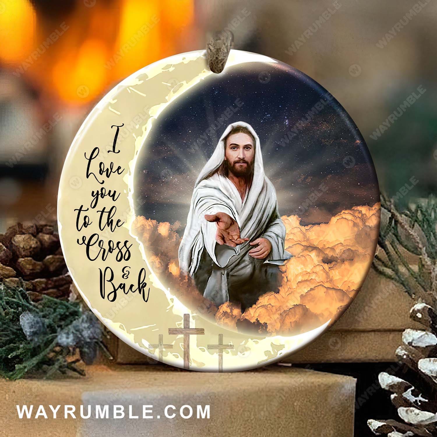 Crescent Moon, Come to Jesus, I love you to the cross and back - Jesus Oval Ceramic Ornament