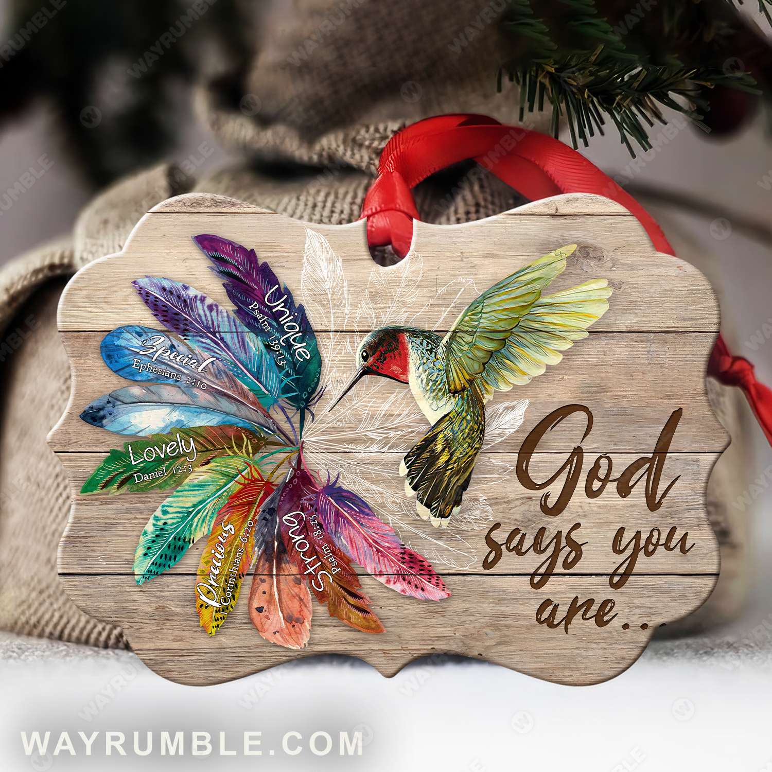 Hummingbird, Colorful feathers, God says You are unique - Jesus Aluminum Ornament