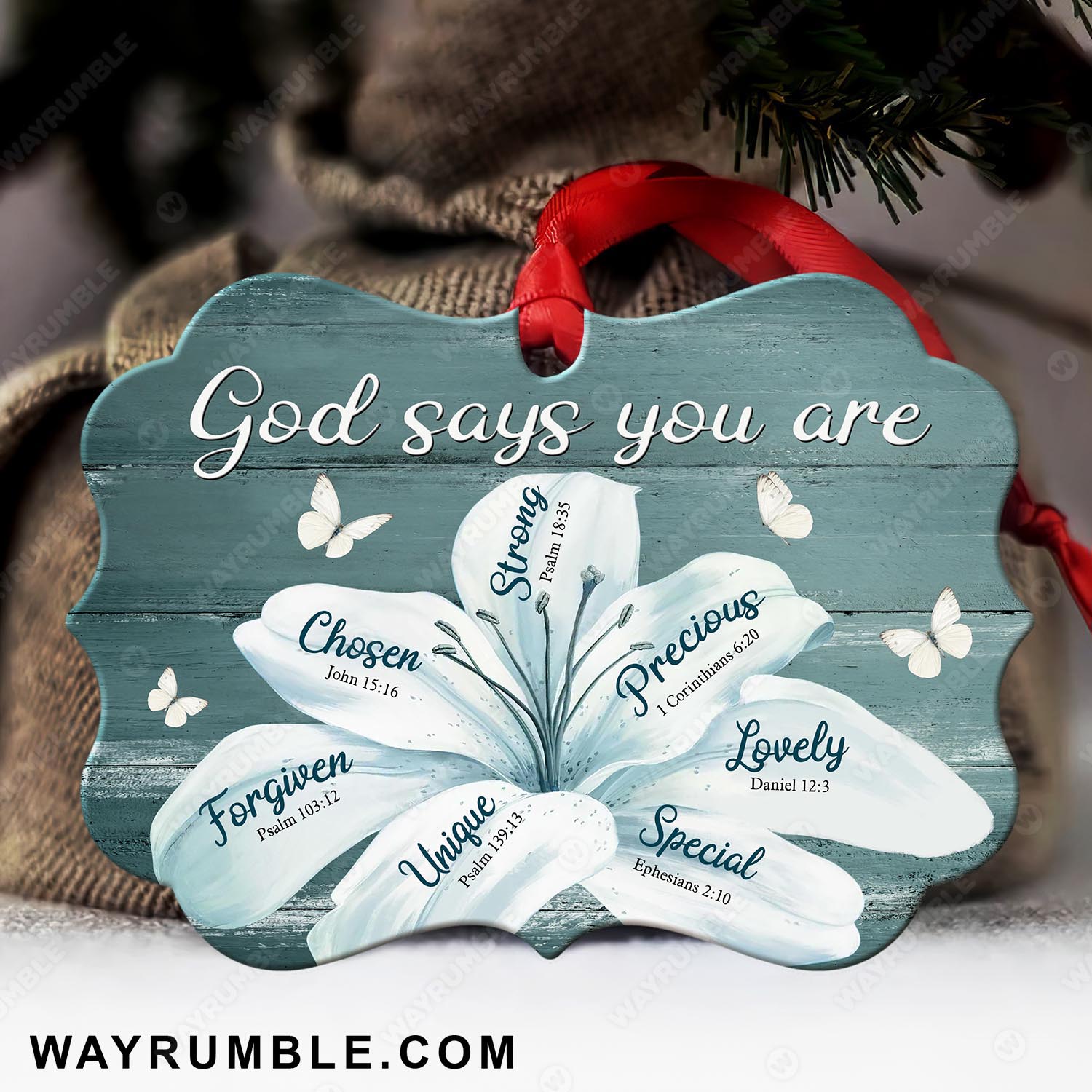 White lily flowers, God says you are - Jesus, Flower painting, Aluminum Ornament