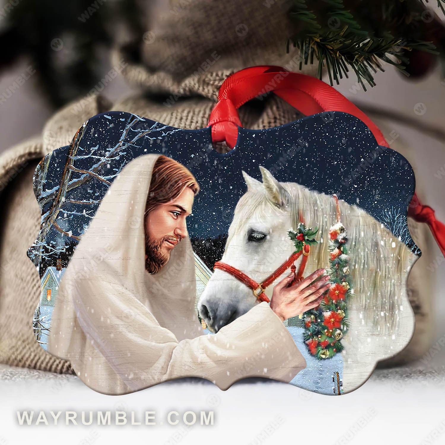 Jesus painting, White horse drawing, Christmas gift - Jesus, Christmas Aluminum Ornament