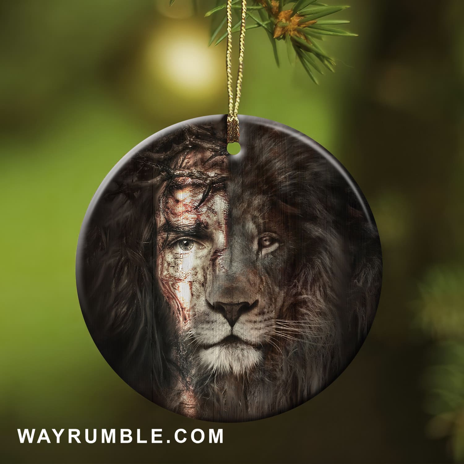 Jesus and lion - The perfect combination - Circle Ceramic Ornament