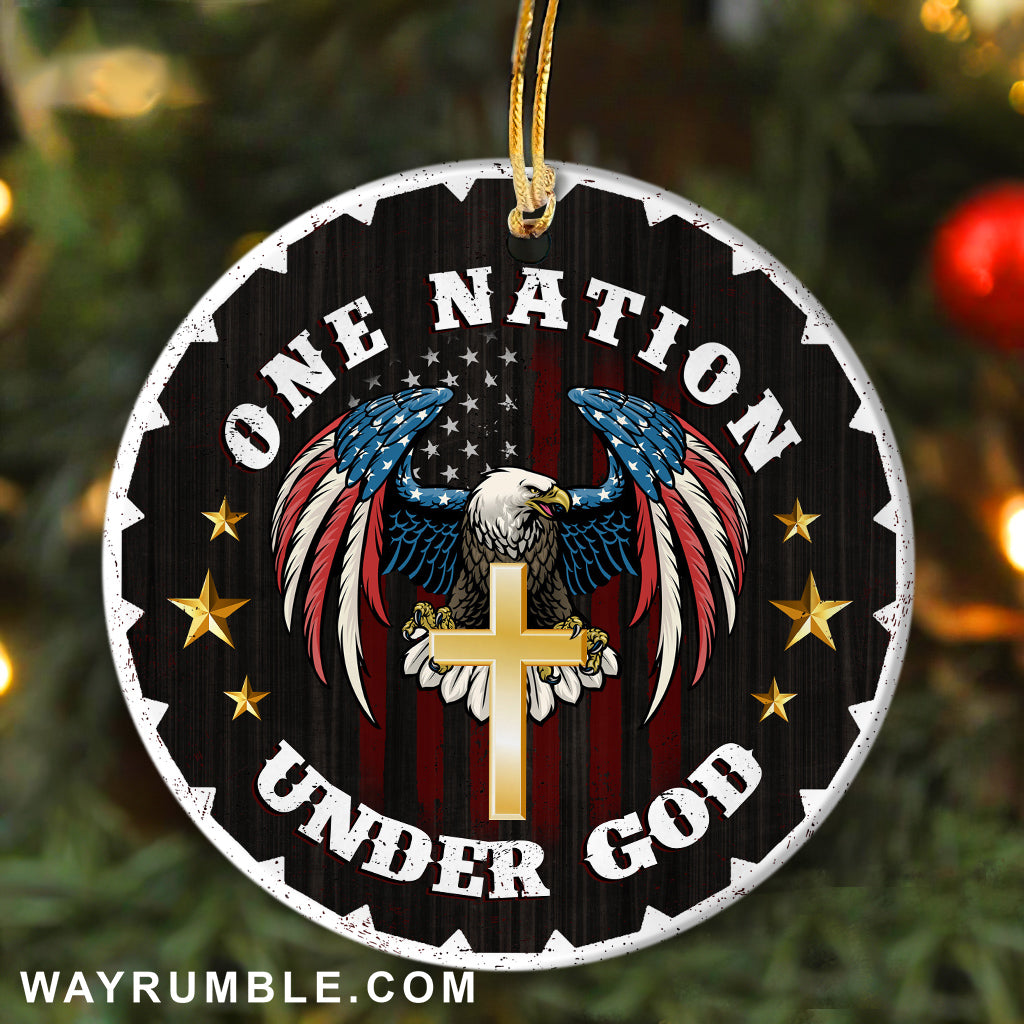 Jesus - Eagle and Cross - One nation under God - Circle Ceramic Ornament