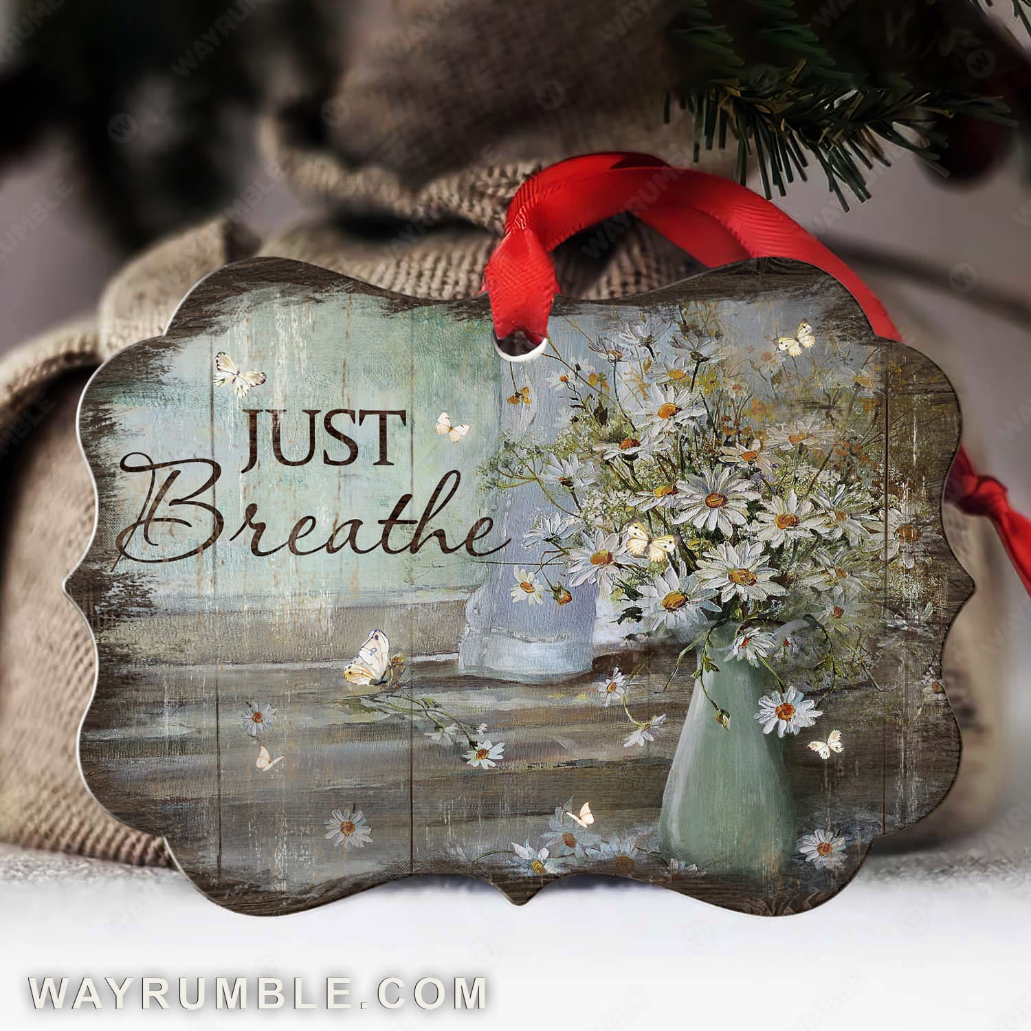 Daisy flower drawing, Pretty butterfly, Vintage window, Just breathe - Jesus Aluminum Ornament