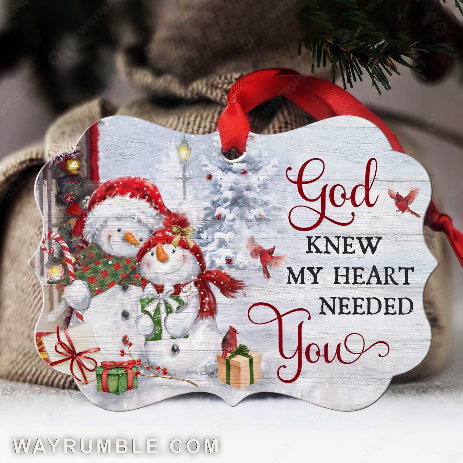 Christmas gift, Frosty snowman, God knew my heart needed you - Jesus Aluminum Ornament