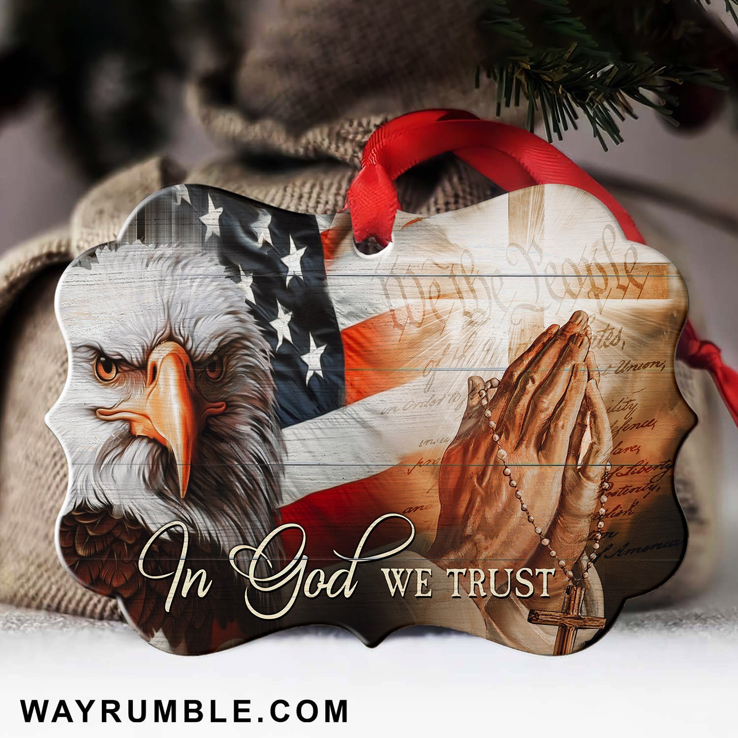 Jesus - Eagle and amazing US flag - Aluminum Ornament