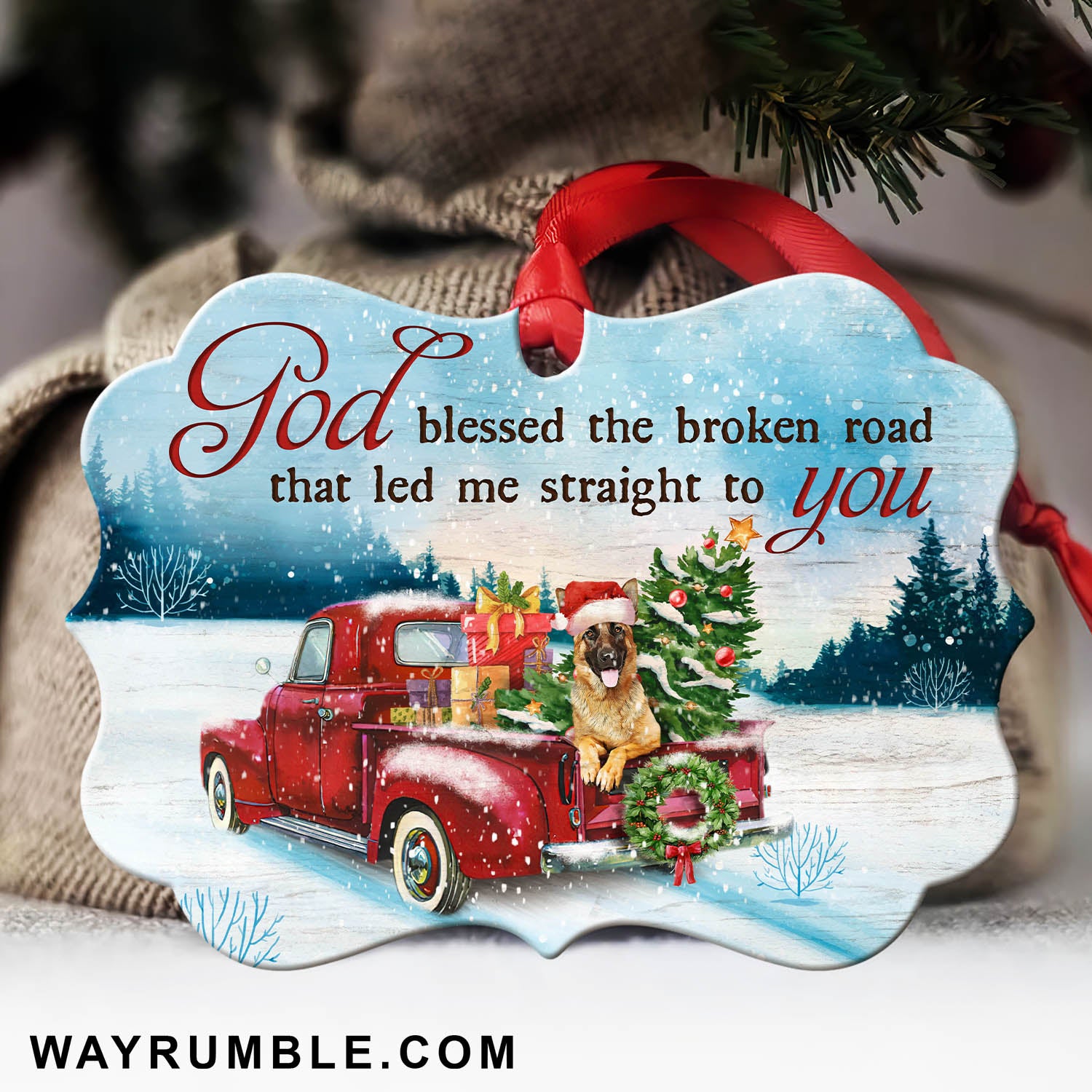 God blessed the broken road - Jesus, German shepherd, Christmas Aluminum Ornament