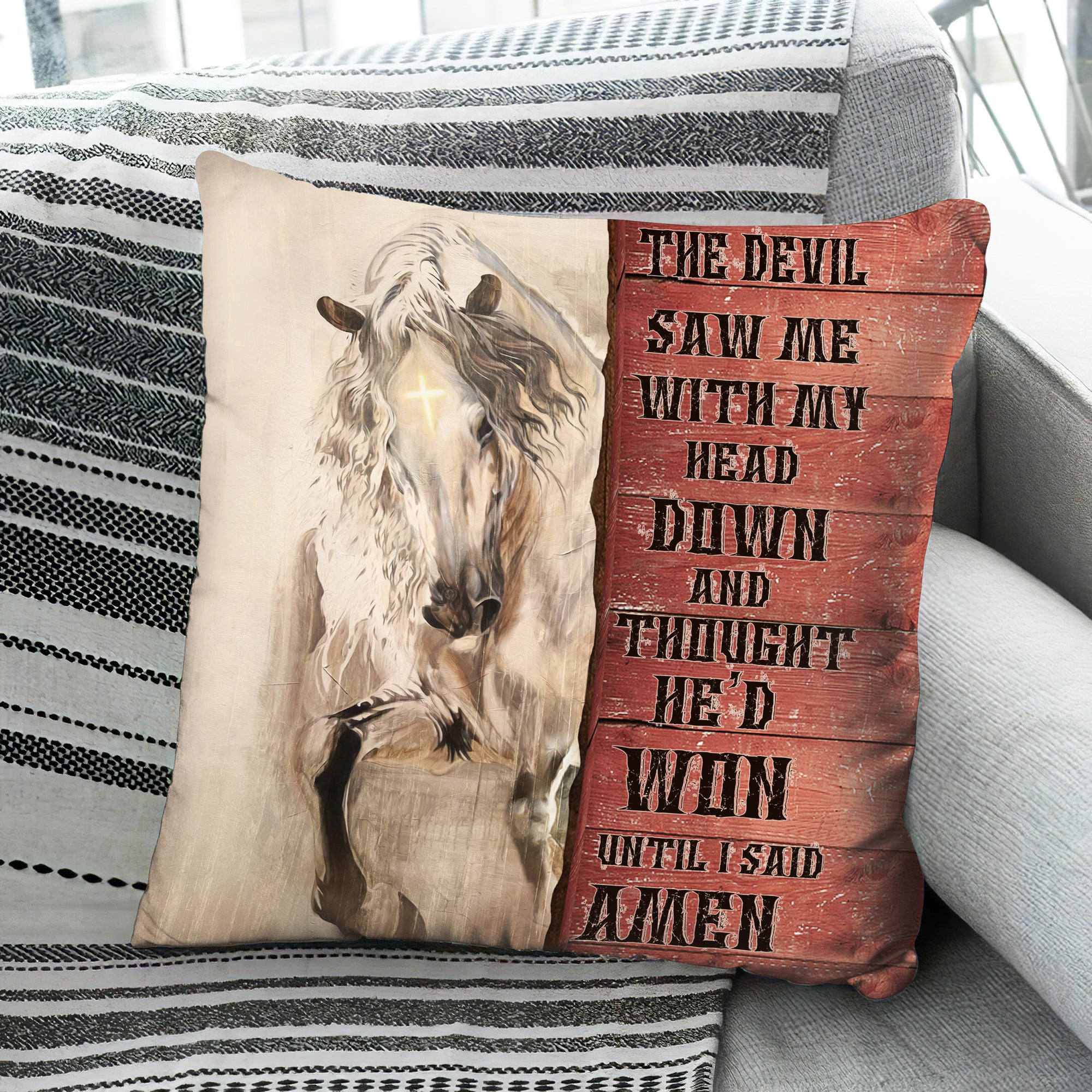 Jesus - Horse - The devil thought he'd won until I said Amen - AOP Pillow