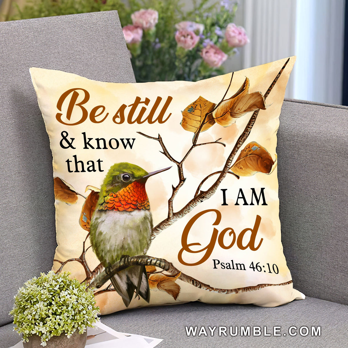 Jesus - Hummingbird in Autumn - Be still &amp; know that I am God - AOP Pillow