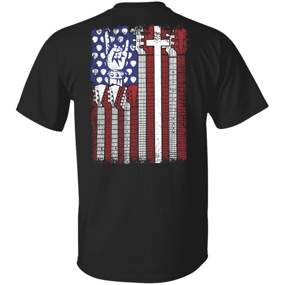 Rock hand sign, US flag - Jesus, Guitarist Back-printed Apparel