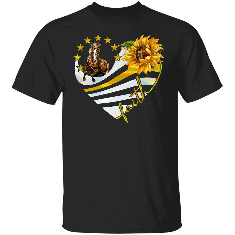Running Horse, Sunflower, Faith heart shape - Jesus Black Apparel