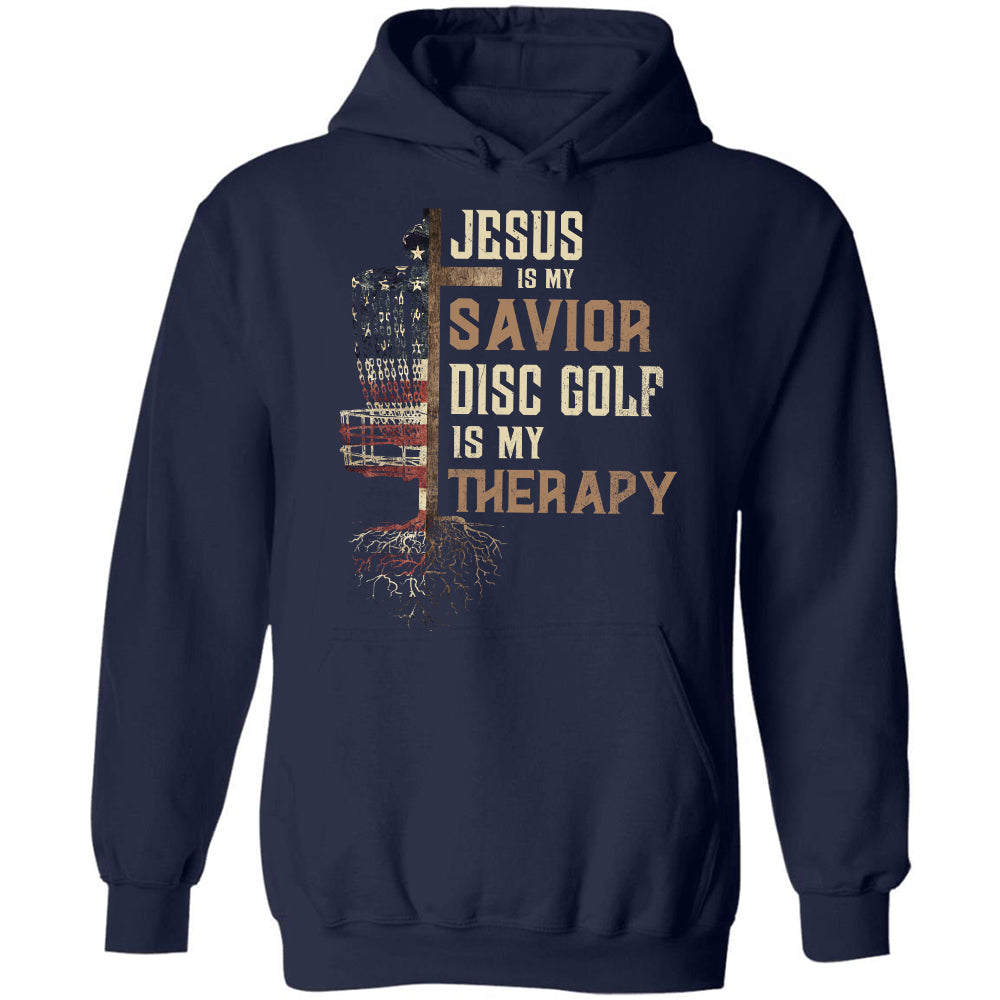 Cross short, US flag, Jesus is my savior, Disc Golf is my therapy - Jesus, Gold Apparel