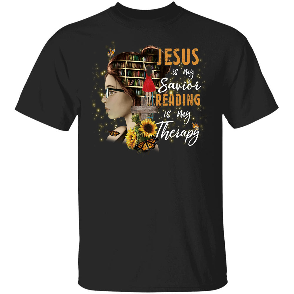 Beautiful girl, In the library, Jesus is my savior, Reading is my therapy - Jesus Black Apparel