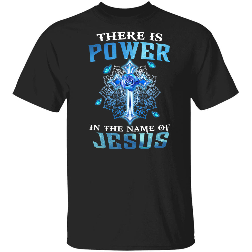 Blue rose, Blue butterfly, The cross, There is power in the name of Jesus - Jesus Black Apparel