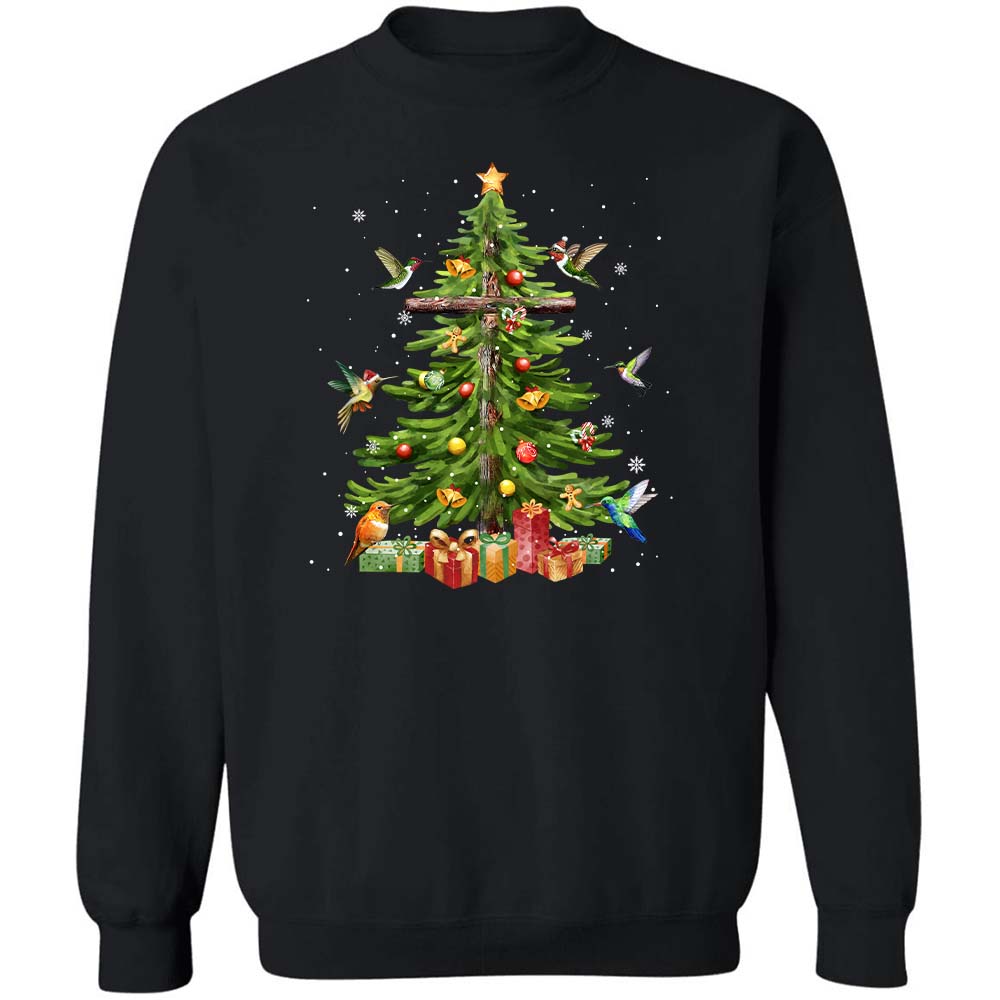 Christmas Tree, Hummingbird, Christmas presents, Amazing cross - Jesus, Christmas Black Apparel