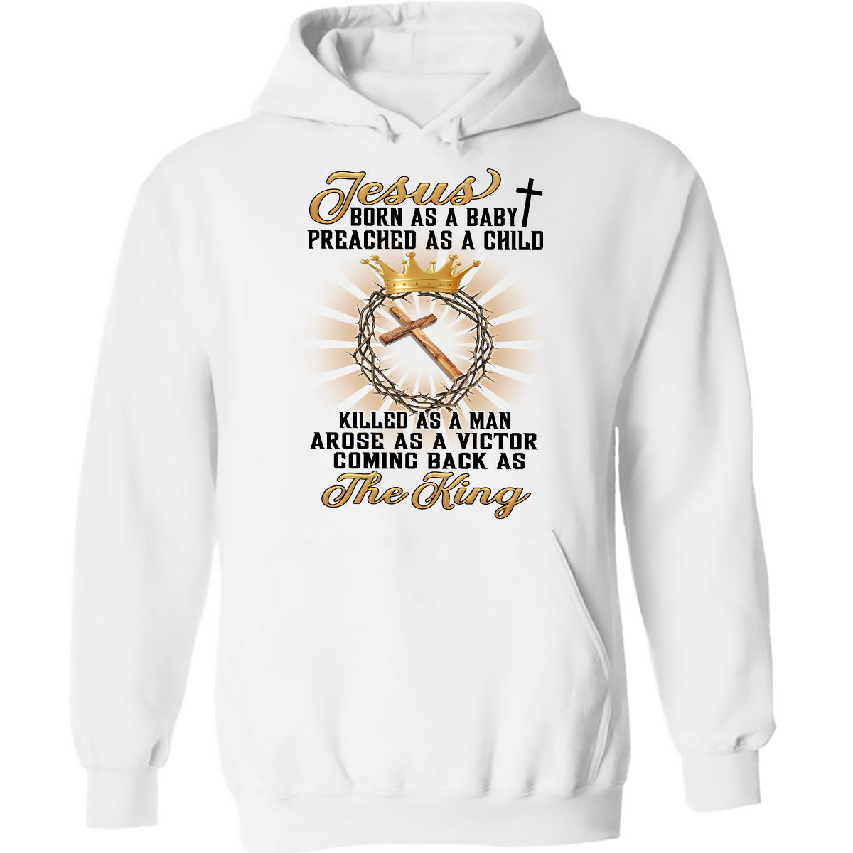 Crown of thorn, Wooden cross, Jesus comes back as the King - Jesus White Apparel