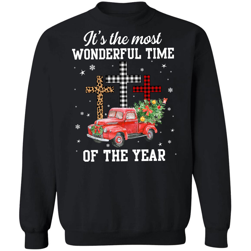 It's the most wonderful time of the year, Christmas, Red truck, Crosses - Jesus Apparel